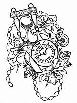 Hourglass Clock School Old Drawing Pocket Tattoo Tattoos Roses Trace Getdrawings Traditional Flowers Flash Girly sketch template