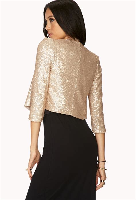 forever 21 showstopper sequin cropped jacket in metallic lyst