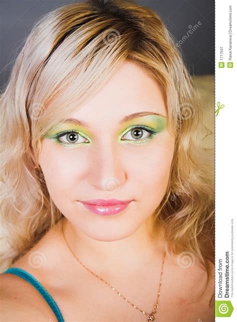 portrait of the blonde with green eyes stock image image