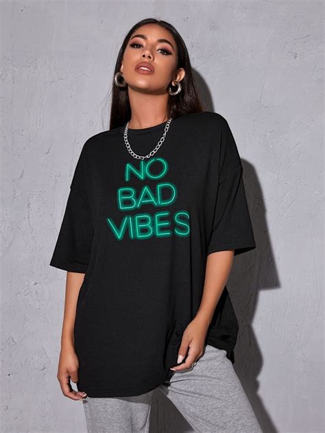 no bad vibes graphic oversized tee shein usa in 2021 trendy fashion