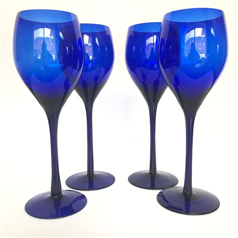 long stemmed vintage cobalt blue glass oz wine glasses etsy