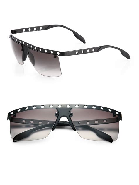 prada 62mm perforated metal rimless rectangle sunglasses in black for