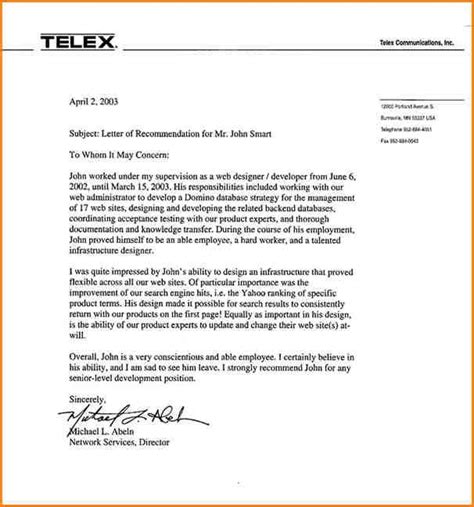 recommendation letter  employee reference letter letter