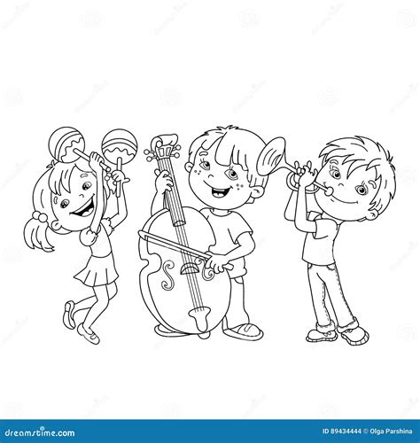 coloring page outline  children playing musical instruments stock