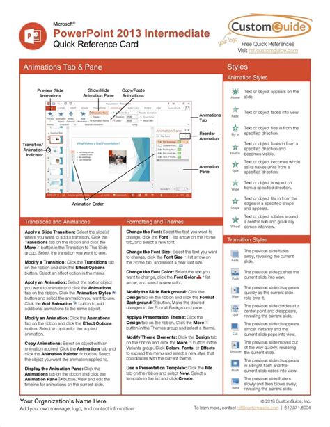 microsoft powerpoint  intermediate quick reference card  guide