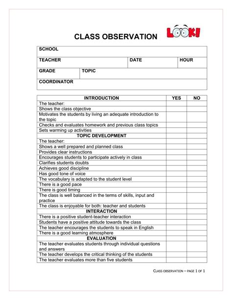 class observation report