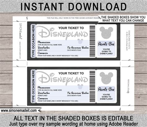 disneyland trip printable template surprise disney trip reveal gift