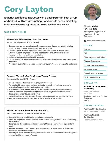 format simple gym trainer resume  fitness  personal trainer