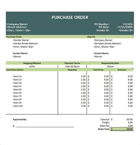 purchase order templates   printable word excel