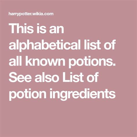 list  potions potions ingredients list