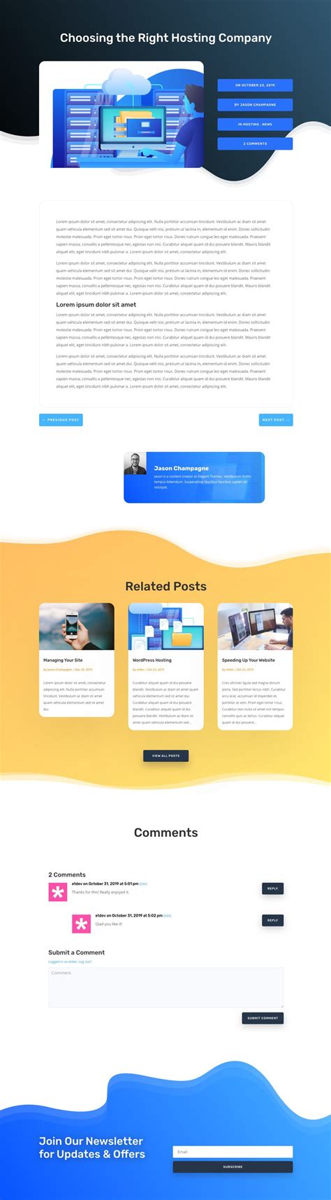 blog post template  divis hosting company layout pack
