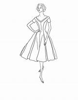 Model Coloring Fashion Pages Retro Theme Dress Print Vintage Girls sketch template