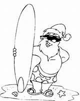 Santa Coloring Surfing Christmas Beach Australian Claus Pages Summer Aussie Australia Surfer Book Starfish Sandy Seashells Sports Tropical Cards Holiday sketch template