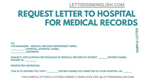 letter  hospital requesting medical records sample letter