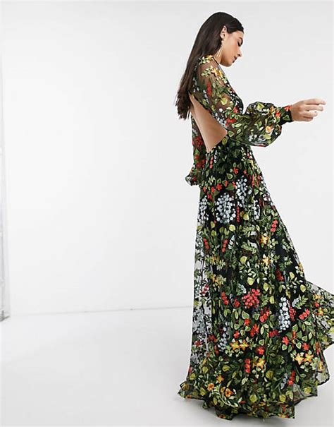 asos edition summer floral embroidered maxi dress  open  asos