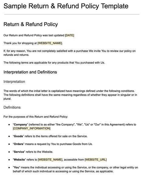 sample return policy  ecommerce stores termsfeed