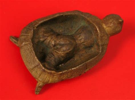 antique heavy brass ashtray victorian era sexy naughty turtle woman
