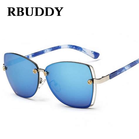 Rbuddy Big Frame Rimless Sunglasses Women Butterfly