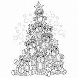 Kerstboom Teddybeer Kleurboek Bear Coloring Vecteezy Getekend Volwassen sketch template