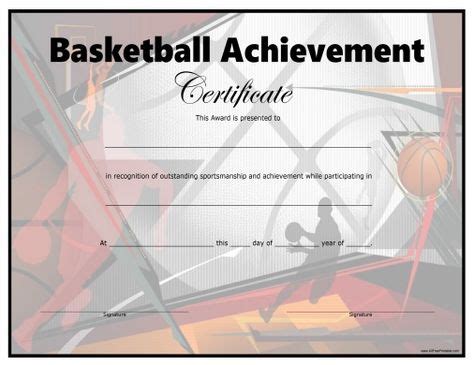 printable basketball certificate  printable basketball
