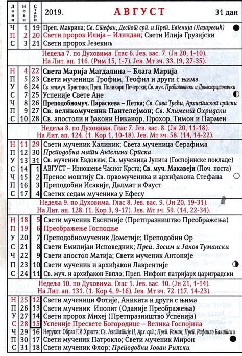 srpski crkveni kalendar srpski pravoslavni crkveni kalendar  www pravoslavlje nl