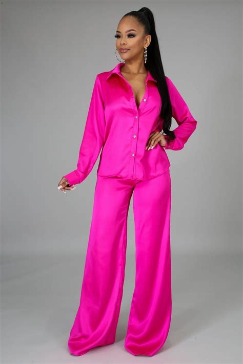 Slay In Satin Pant Set Style Gt40117 Description Two Piece Set Stretch