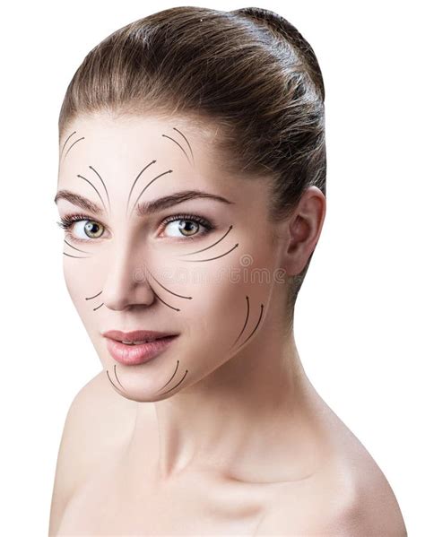 Massage Lines On Beautiful Woman`s Face Stock Image Image Of Head