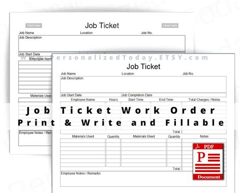 job ticket work order form fillable   letter size digital etsy