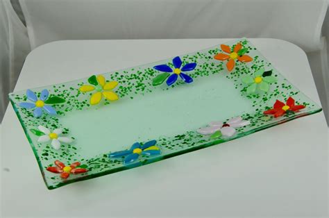 10 Inch Rectangular Floral Fused Glass Platter Etsy