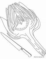 Coloring Pages Fork Knife Artichoke Spoon Getcolorings Popular sketch template