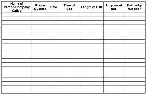 printable call log templates word excel   collections