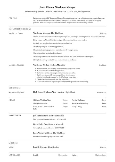 warehouse manager resume examples writing tips  resumeio