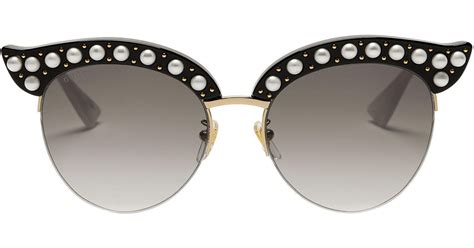 gucci faux pearl embellished cat eye sunglasses in metallic lyst