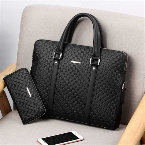 quality leather double layer mens laptop bags