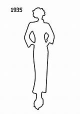 History Costume Silhouettes 1935 Fashion Outline 1936 Era sketch template