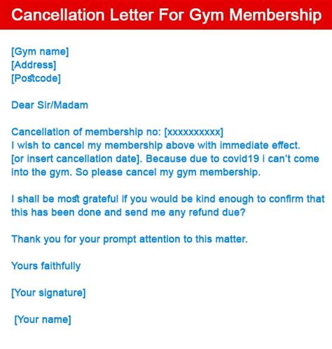 cancellation letter  gym membership sample letters