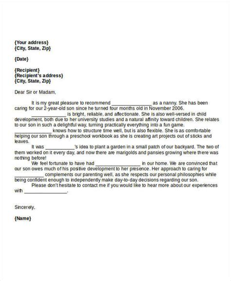 sample nanny reference letter templates   ms word