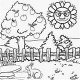 Coloring Pages Scenery Drawing Kids Summer Nature Class Simple Printable Outline Color Clipart Farm Scenic Activity Scenes Landscape Cute Garden sketch template