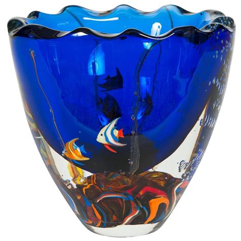 Italian Venetian Murano Glass Aquarium Vase Circa 1980s