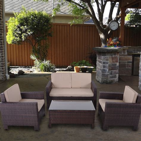 patiobox pcs outdoor patio brown rattan wicker furniture set beige