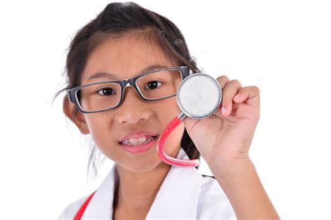 Young Female Doctor Using Stethoscope Isolated Over A White Stock