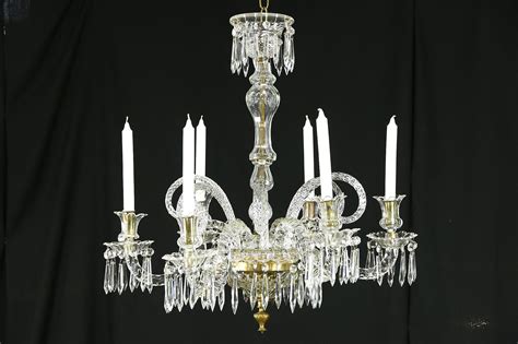 sold crystal cut glass  antique  candle  electric chandelier harp gallery antiques
