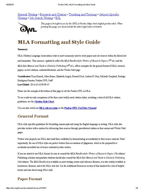 purdue owl mla formatting  style guide citation text