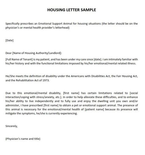 esa housing letter template printable word searches