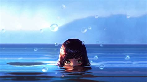 women water drops green eyes wet hd anime 4k wallpapers