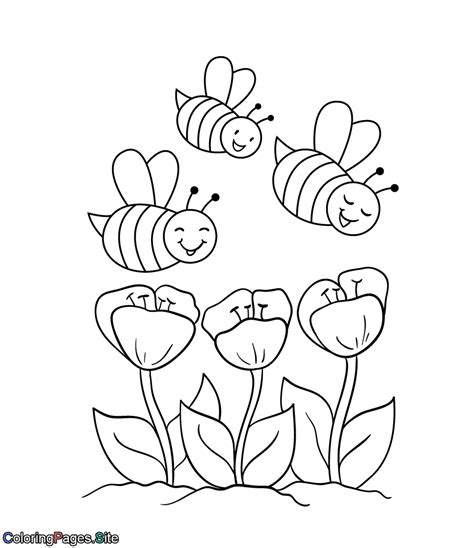 spring bees coming  flowers coloring page bee coloring pages