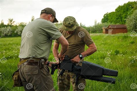 ukrainian militaries testing portable antidrone jammer rifle editorial photography image