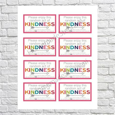 printable random act  kindness cards raok pay   etsy