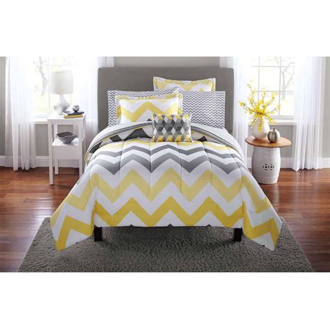 mainstays yellow grey chevron bed   bag  piece bedding comforter