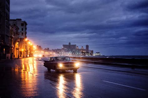 Old Classic Car In Havana Cuba In The Night Photograph By